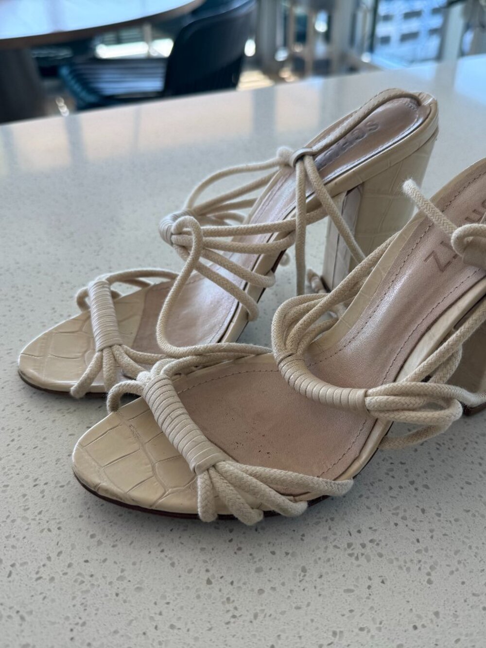 GUC Schutz Kate Ankle Wrap Block Heel Sandal :: CREAM :: SIZE 6